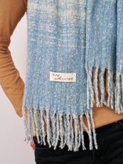 Vintage Havana | BOUCLE CHECK TASSEL SCARF - BLUE