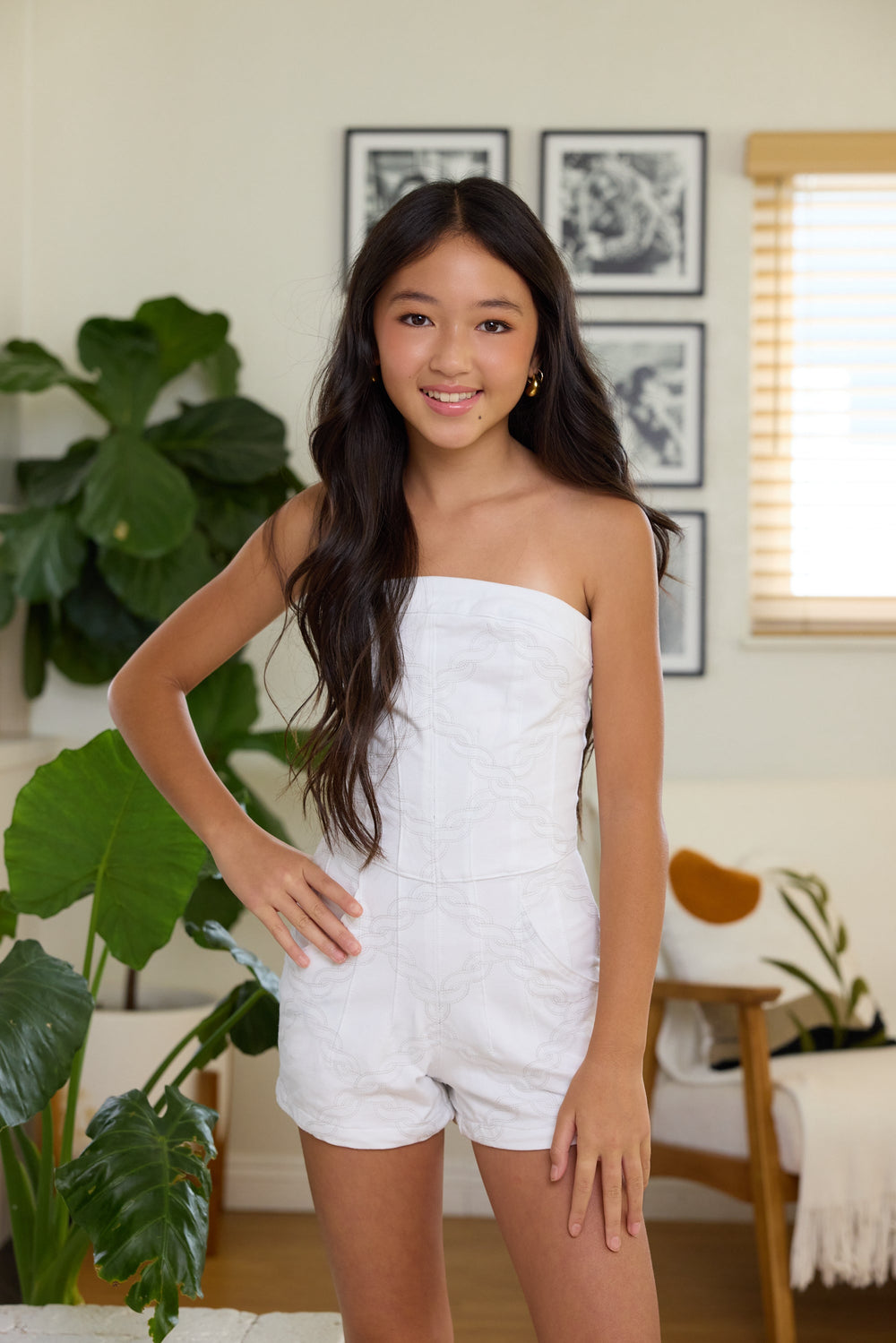 Vintage Havana | Kids White Rope Stitch Strapless Romper