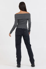 Vintage Havana | Heather Charcoal Off Shoulder Sweater