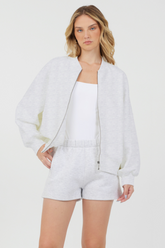 Vintage Havana | Grey Icicle Essential Fleece Zip Up Bomber