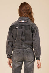 Vintage Havana | RHINESTONE FRINGE BLACK DENIM JACKET