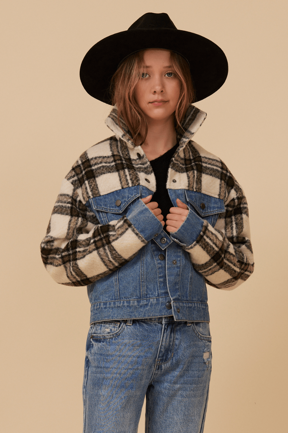 Vintage Havana | DENIM AND PLAID JACKET