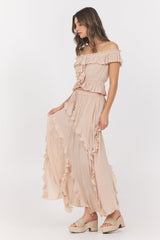 Vintage Havana | Champagne Toast Ruffle Off Shoulder Top