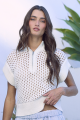 Vintage Havana | Open Knit Short Sleeve Quarter Zip Sweater