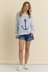 Vintage Havana | Purl Knit Stripe Sweater with Anchor