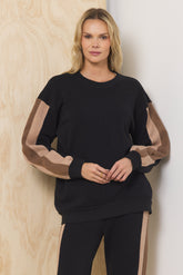 Vintage Havana | Burnout Fleece Color Block Crewneck