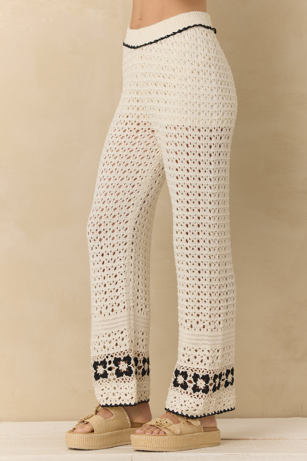 Vintage Havana | Crochet Floral Wide Leg Pants