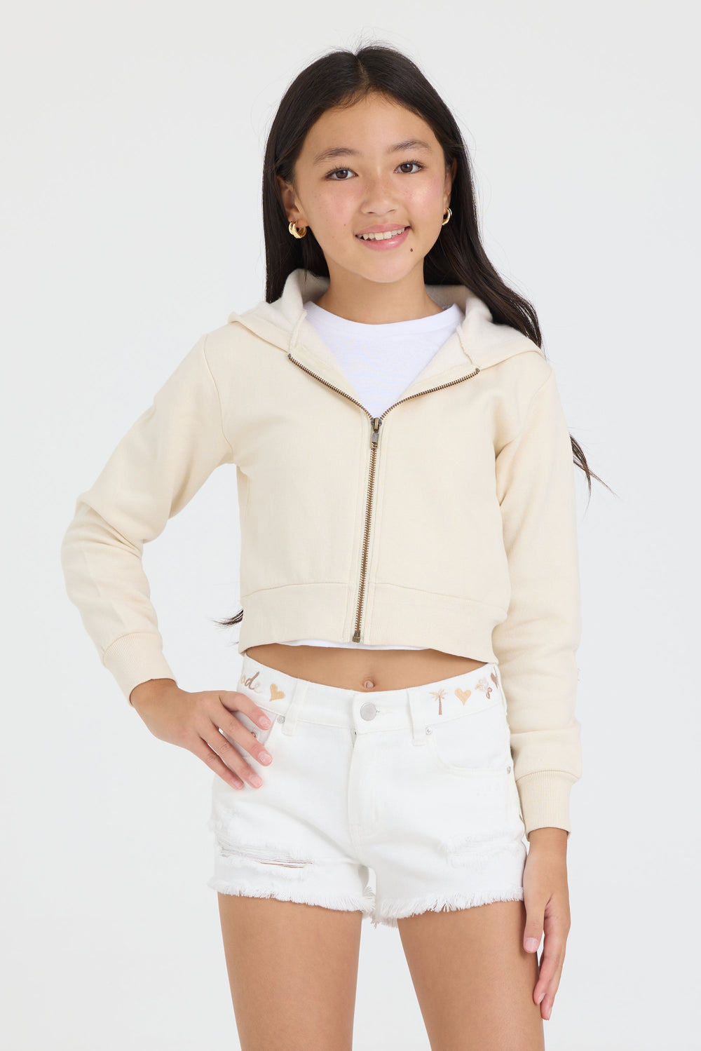 Vintage Havana | Kids White Denim Short with Embroidered Waist