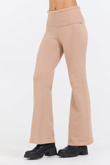 Vintage Havana | Salted Caramel Slim Fit Knit Fold Over Flare Pant