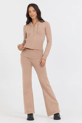 Vintage Havana | Salted Caramel Slim Fit Knit Fold Over Flare Pant