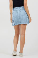 Vintage Havana | Light Wash Denim Cargo Skirt