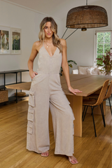 Vintage Havana | Khaki Tencel Jumpsuit