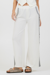 Vintage Havana | Cream Heather Grey Texture Knit Pant W Contrast Rib