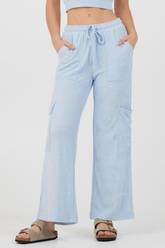 Vintage Havana | Powder Blue Cord Terry Cargo Pants