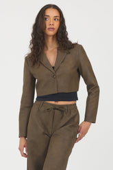 Vintage Havana | Faux Leather Cropped Blazer