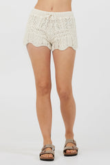 Vintage Havana | Ivory Crochet Knit Scallop Edge Shorts