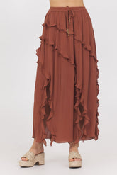 Vintage Havana | Sedona Sand Ruffle Maxi Skirt
