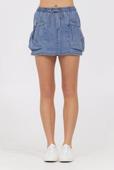 Vintage Havana | Washed Denim Tencel Bubble Skort