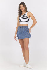 Vintage Havana | Washed Denim Tencel Bubble Skort