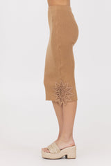 Vintage Havana | Caramel Rib Midi Skirt w/ Crochet Insert