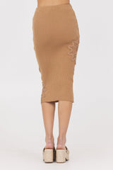 Vintage Havana | Caramel Rib Midi Skirt w/ Crochet Insert