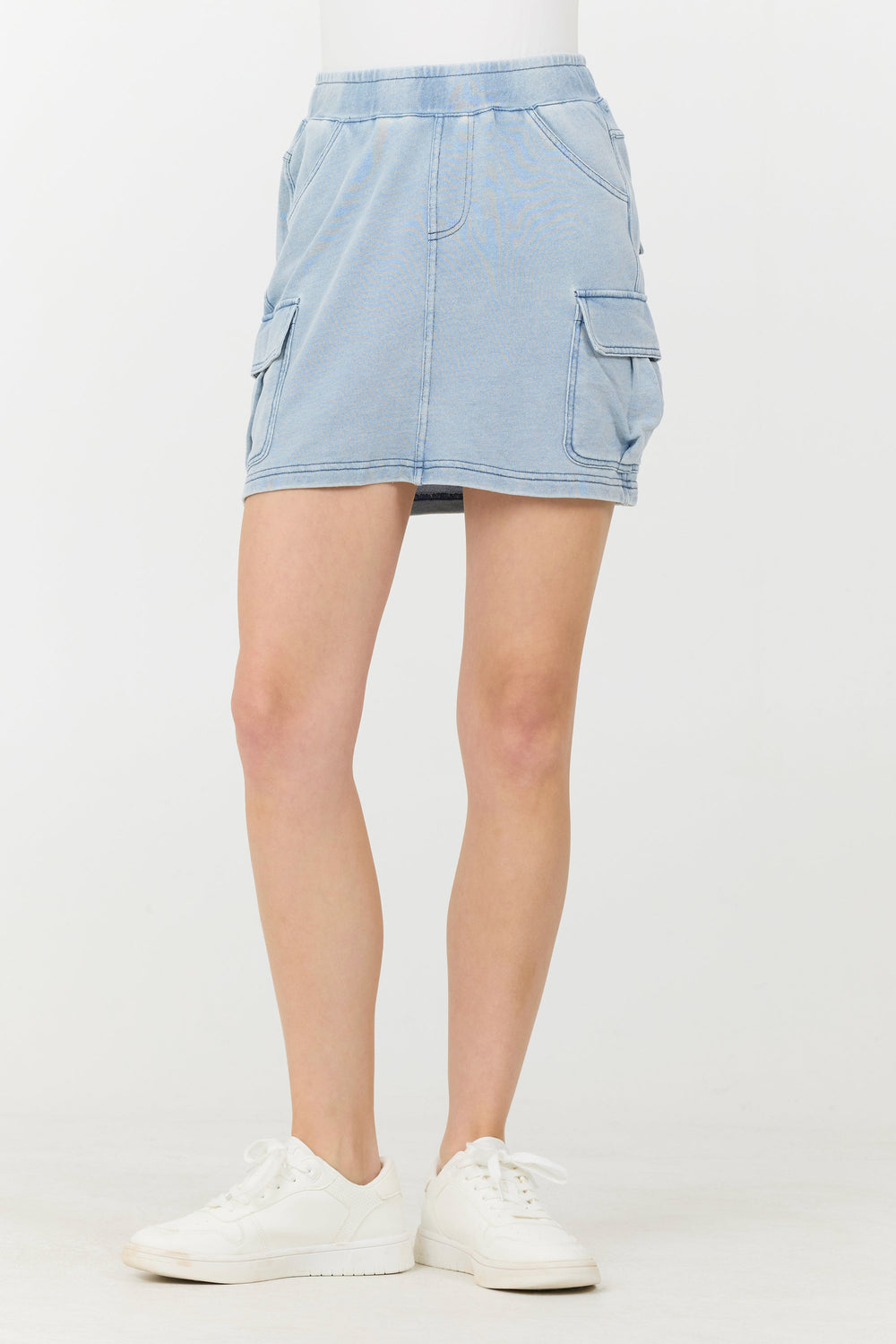 Vintage Havana | Washed Denim Terry Fleece Cargo Skirt
