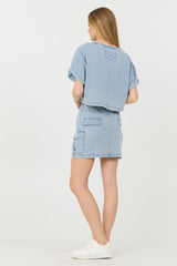 Vintage Havana | Washed Denim Terry Fleece Cargo Skirt