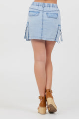 Vintage Havana | Washed Denim Tencel Cargo Pocket Skirt