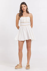 Vintage Havana | White Mini Dress w/ Tan Whip Stitch