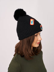 Vintage Havana | RIBBED POMPOM BEANIE WITH LAKE TAHOE PATCH - BLACK
