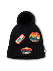 Vintage Havana | RIBBED POMPOM BEANIE WITH LAKE TAHOE PATCH - BLACK