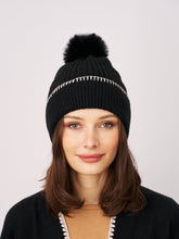 Vintage Havana | RIBBED POMPOM BEANIE - BLACK/IVORY