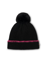 Vintage Havana | RIBBED POMPOM BEANIE - BLACK/PINK