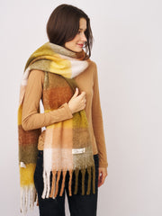 Vintage Havana | CHECK BRUSH TASSEL SCARF - YELLOW