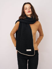 Vintage Havana | BLANKET STITCH KNIT SCARF - BLACK/IVORY