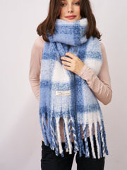 Vintage Havana | CHECK TASSEL SCARF - BLUE