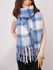 Vintage Havana | CHECK TASSEL SCARF - BLUE