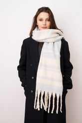 Vintage Havana | STRIPE BRUSH TASSEL SCARF - BLUE