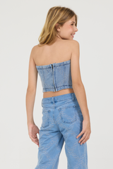 Vintage Havana | Kids Denim Blue Rope Stitch Strapless Bodice Top