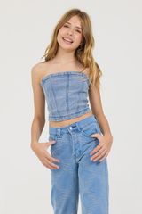 Vintage Havana | Kids Denim Blue Rope Stitch Strapless Bodice Top