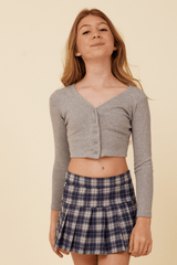 Vintage Havana | Classic Grey Ribbed Snap Button Cardigan
