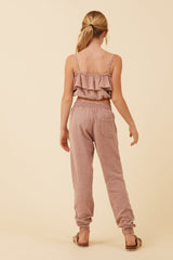 Vintage Havana | Washed Mauve Texture Ruffle Tube Top