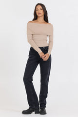 Vintage Havana | Heather Oatmeal Off Shoulder Sweater