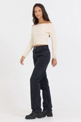 Vintage Havana | Ivory Distressed Off Shoulder Sweater