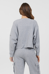 Vintage Havana | Heather Grey Bounded Textured Jersey Utility Crewneck