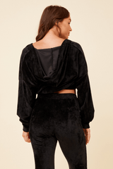 Vintage Havana | Black Velour Surplice Hoodie
