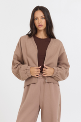 Vintage Havana | Caramel Latte Brushed Fleece Zip Up W/ Snap Sleeves