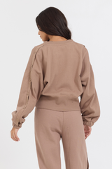 Vintage Havana | Caramel Latte Brushed Fleece Zip Up W/ Snap Sleeves