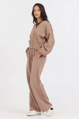 Vintage Havana | Caramel Latte Brushed Fleece Zip Up W/ Snap Sleeves