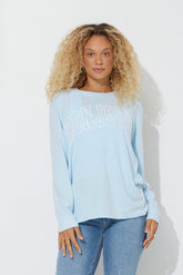 Vintage Havana | Sky Blue "Bonjour" Pigment Dyed Long Sleeve Tee